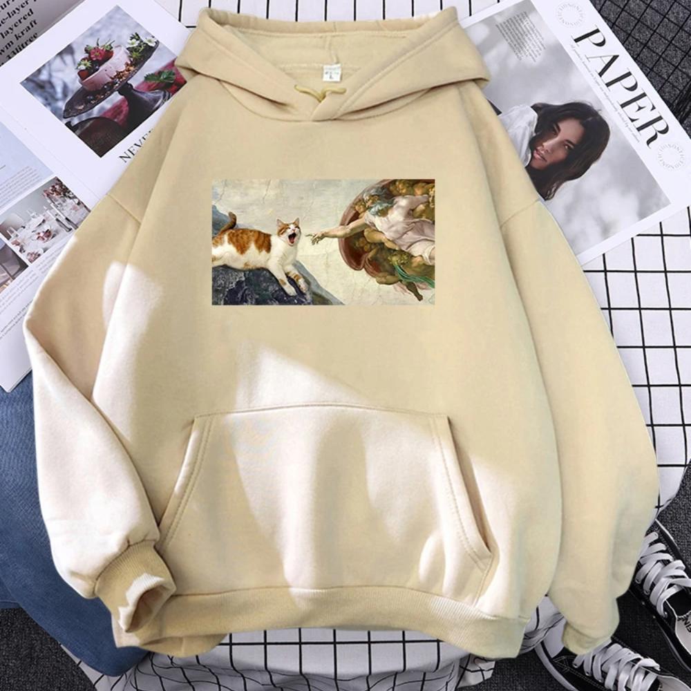 

Толстовки с принтом «Бог и кот», осенняя женская толстовка с длинным рукавом, теплая толстовка для женщин, женская толстовка в стиле панк в стиле Харадзюку