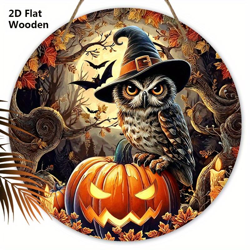 Wooden Halloween Sign with Owl & Pumpkin Pattern Design - Unique Wall Pediments - Ideal for Front Door, Yard, Porch, Room Decor