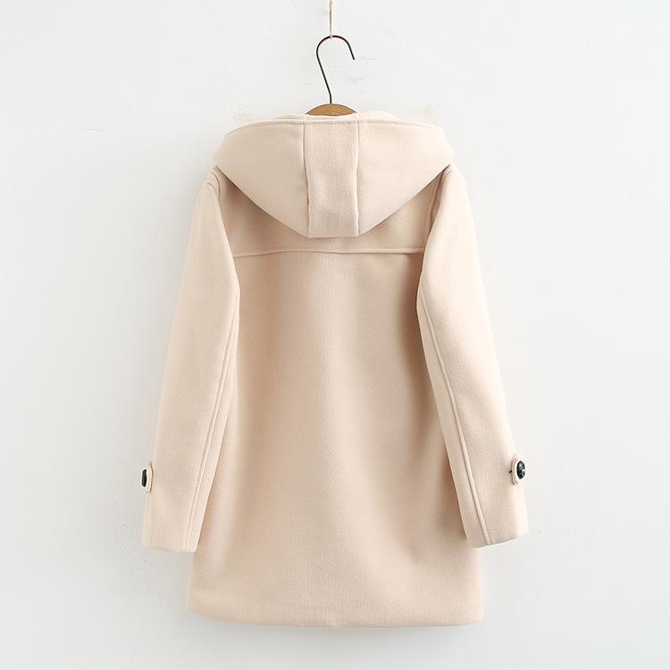 Wool Coat Women Jackets Coats Blends Hooded Horn Button Full Sleeve Thick Casual Y2k Streetwear Elegant Spring Autumn Warm
