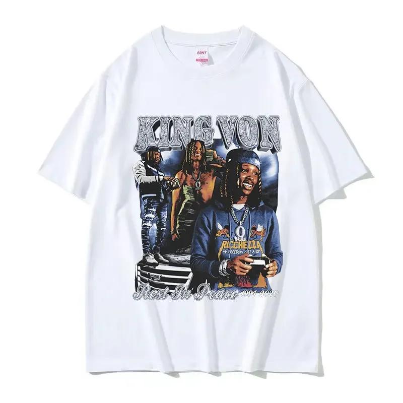 Men's Hip Hop Vintage Short Sleeve T-shirts Rapper K-King Von Graphic T Shirt Unisex Fashion Oversized Cotton T-shirt Streetwear