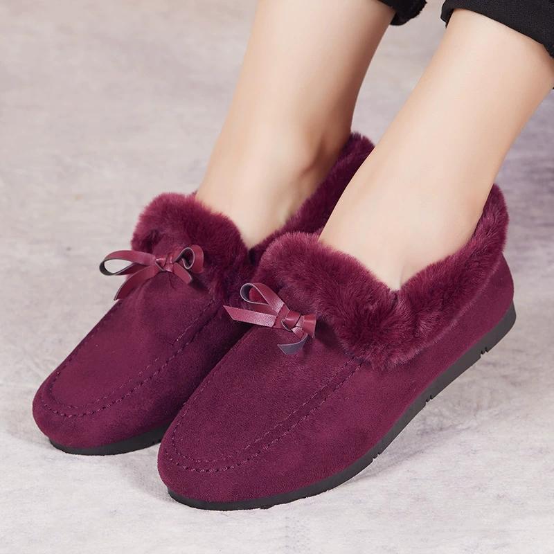 Women's Autumn Winter Warm Cloth Shoes Large Size Embroidered Cotton Shoes Soft Bottom Plush Anti-skid Cotton Boots Slip-on Edamame Shoes