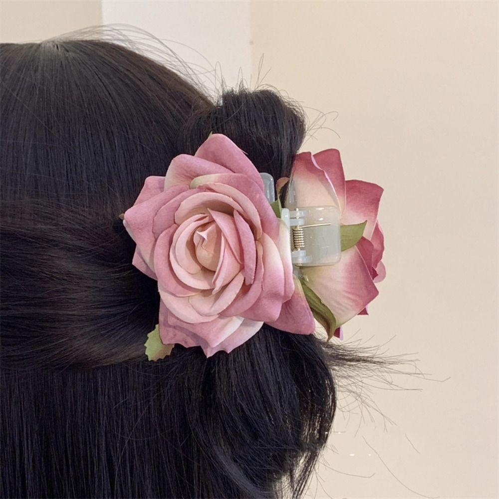 Ponytail Clip Rose Hair Clip Peony Flower Large Shark Clip Cute Flower Hair Claw  Daily