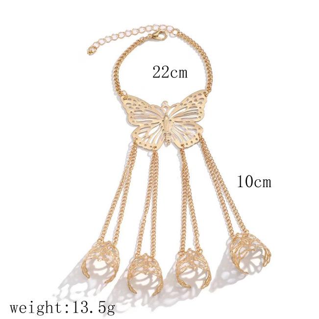 Gothic Butterfly Finger Chain Bracelet with Conical Nail Caps