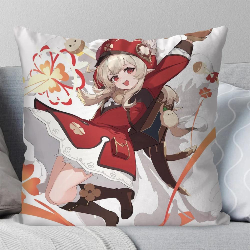 Klee Anime Spiel Genshin Impact Kissenbezug Quadratisches Kissen Schlafzimmer Sofa Freizeit Komfort Kissen Wohnzimmer Heimdekoration 40X40