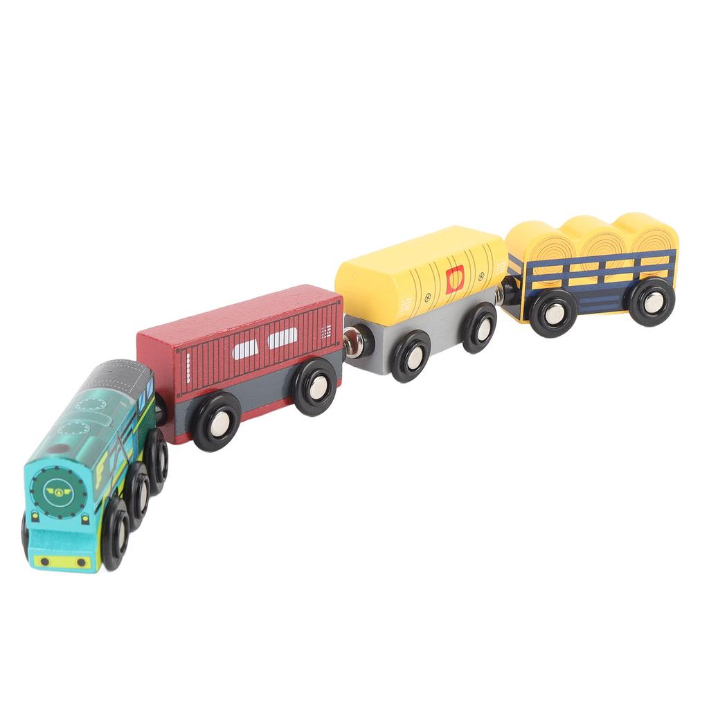 4pcs Wooden Train Set Railway Accessories Simulation Toy Train Set for Kids Toddler Over 3 Years Old