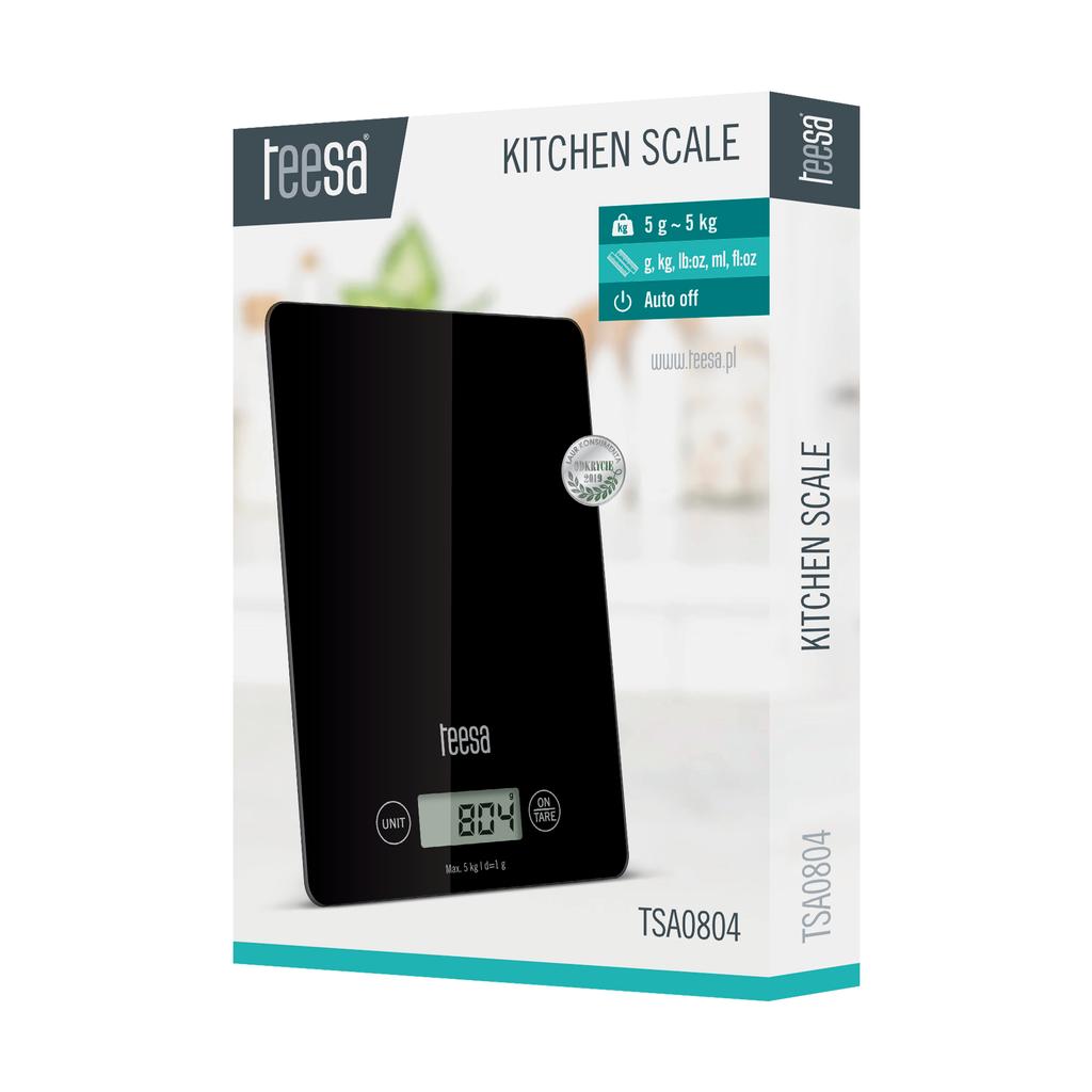 Electronic Kitchen Scale, Glass, Home, Black, Teesa, Tare, 5Kg, Tara