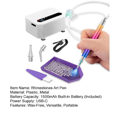 Rhinestones Vacuum Brush Portable USB-C Charging 3 Suction Levels Drill Disk Brush Wax-Free