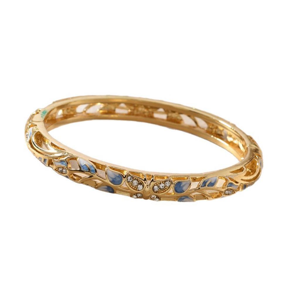 Shiny Vintage Cloisonne Bangle Ethnic Hollow Out Flower Bangle Drip Oil Enamel Bracelet  Girls