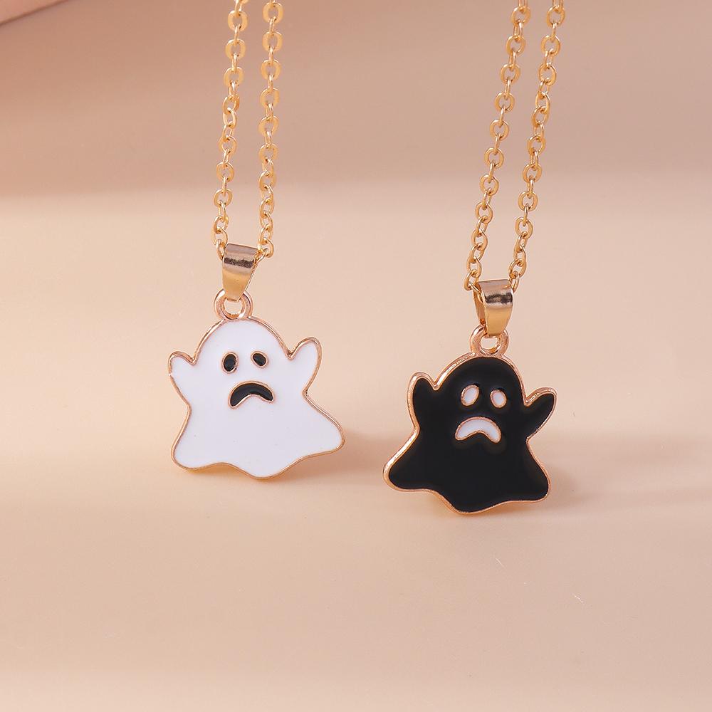 Cute Enamel Halloween Ghost Pendant Necklace for Women Girl Chain Necklaces Holiday Jewelry Gift