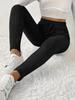 Women's Casual Pants with Ribbed Waistband High-Waisted Tie-Waist Warm Comfortable Tight-Fitting 9-Inch Pants for Home Use