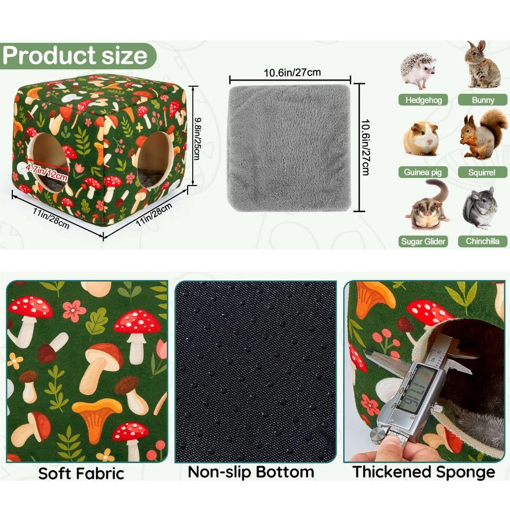 Cozy Washable Guinea Pig Hideout with Cushion Breathable Small Pet Bed Large Size Non-slip Chinchilla Hamster House Rabbit