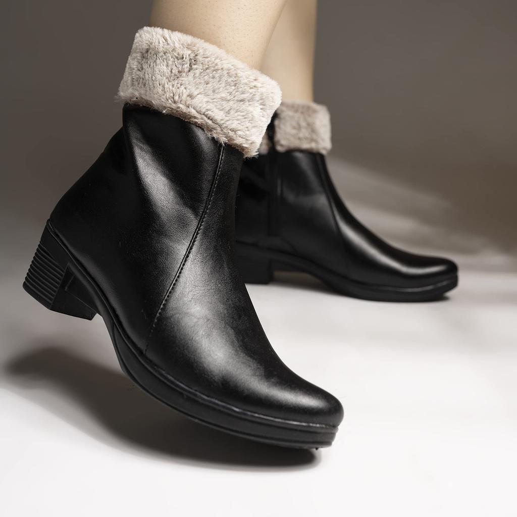 Shoetopia Womens  Chunky Heel Short Booties with Non-Slip Sole, Comfortable Trendy Ankle Boots | Soft Cushioned Sole | Casual, Party & Winter Wear