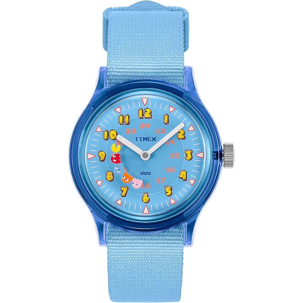 Timex Unisex Pac-Man Camper Watch Light Blue Dial Resin Plastic Quartz 3ATM Water Resistant