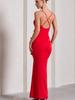 Backless Strapless Maxi Dress Women Summer V Neck Ruffles Side Slit Bodycon Party Dresses Black Red Evening Robes