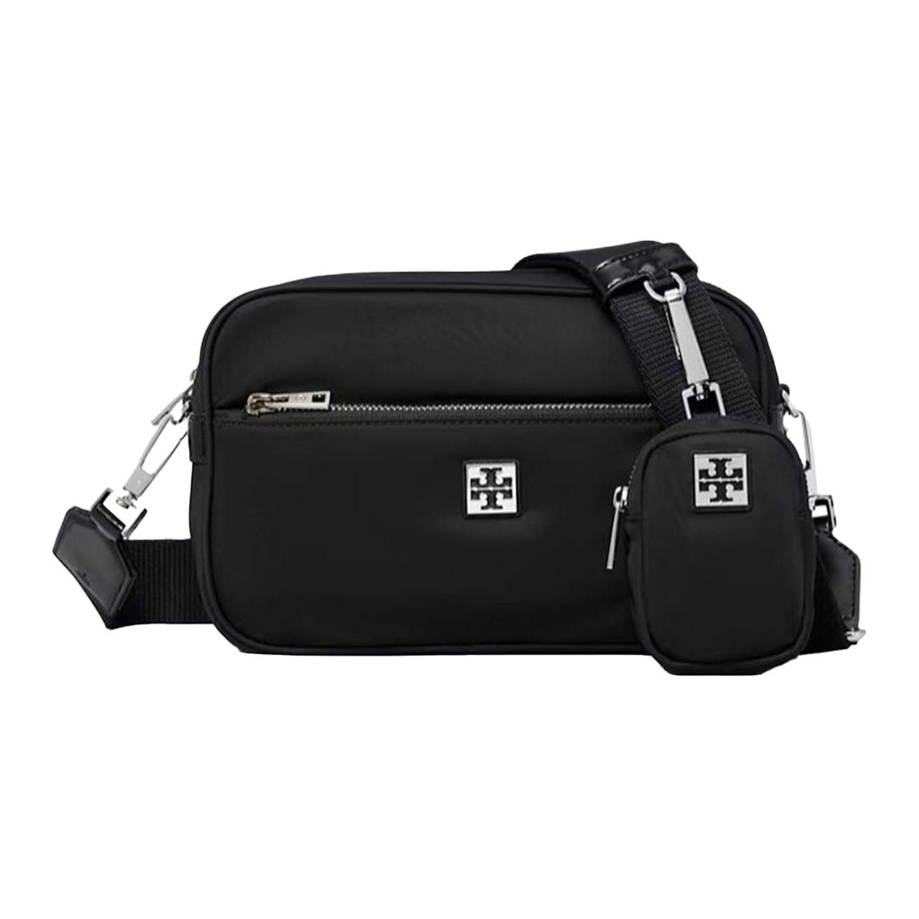 

Tory Burch Virginia Removable Logo Small Bag Nylon Crossbody Shoulder Bag Women Bags Black 169166-001 Basic Set (Bag+Dust Bag)
