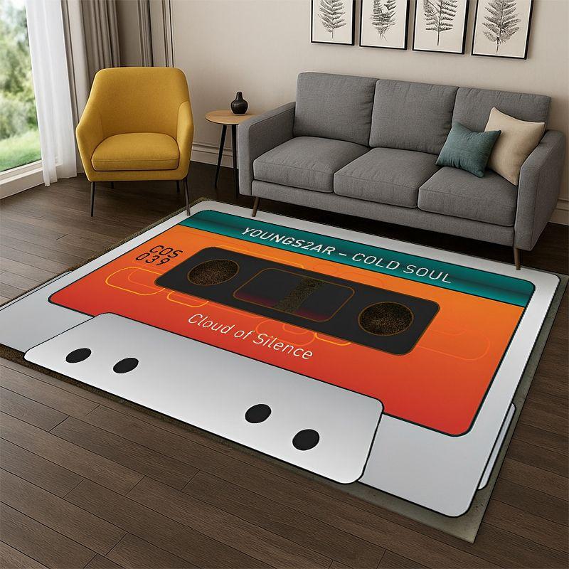 Musikkassetten-Kassette Retro-Rekorder CD Teppich für Schlafzimmer Wohnzimmer Sofa Spielzimmer Fußmatte Heimdekoration, Teppich Nicht-rutschfest Geschenk