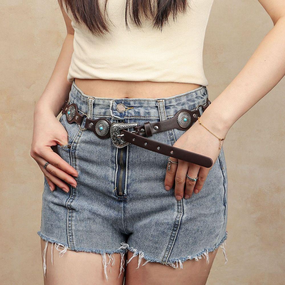 Pu Leather Western Style Belt Carving Y2K Jeans Belt Casual Bohemian Waist Belt  Decorative Jeans