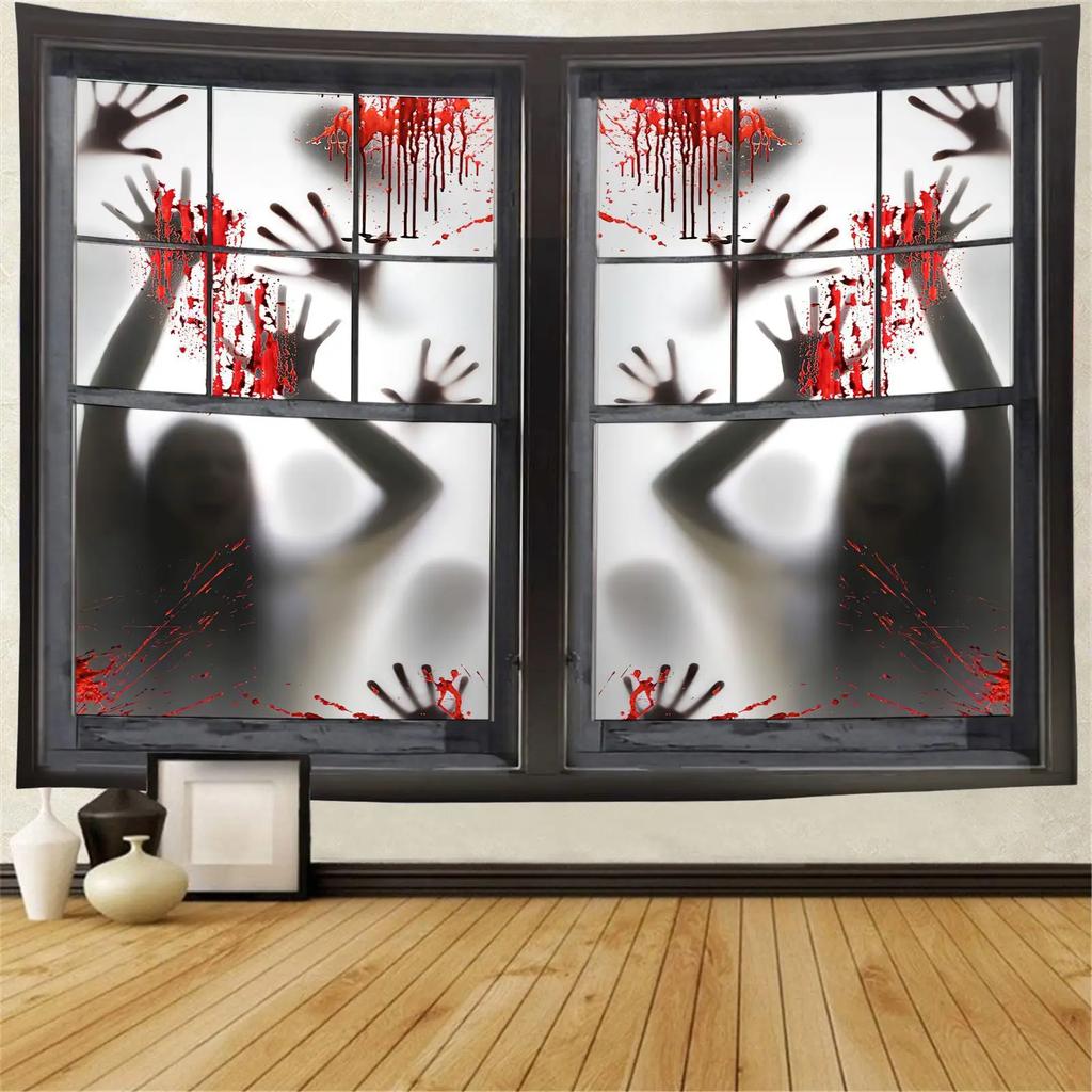 Halloween Tapestry Graveyard Wall Hanging Spooky Full Moon Night Zombie Hands Background Cloth for Halloween Theme Party Decor