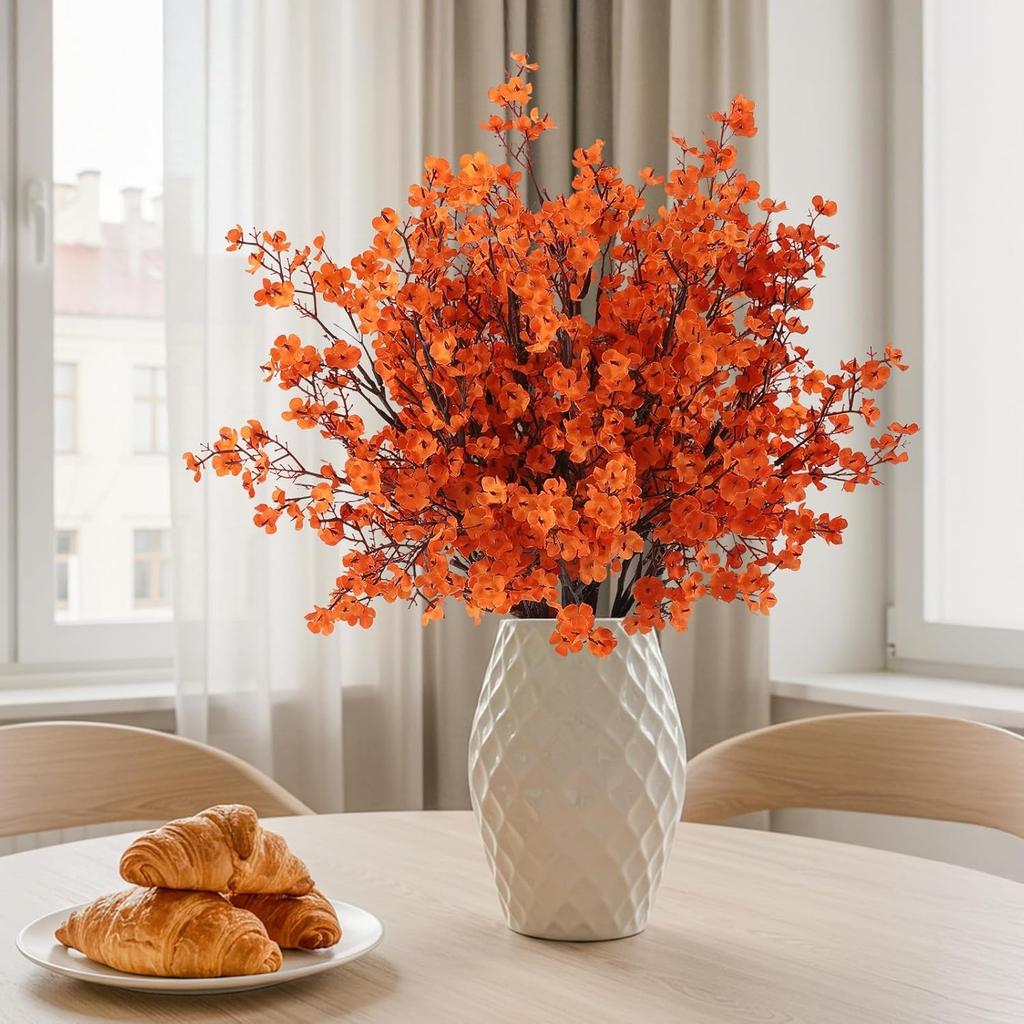 8-piece Orange Artificial Flower Set, 49cm Size, 140g Weight, Silk Flowers Plastic Iron Wire Material, 32*18*4 Cm Package Size,