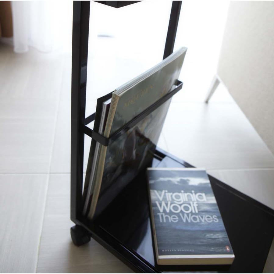 Work Table Wagon Side Table Wagon Tower Black with Casters Yamazaki Jitsugyo Low Side Table Wagon Magazine Rack Accessory Case Stylish Scandinavian