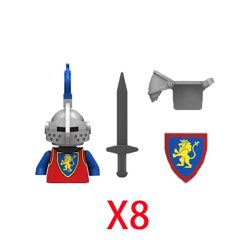 MOC Mittelalterliche Burg Rabe Schwarzer Falke Ritter Figuren Bausteine Infanterie Kriegswaffe Soldat Schild Schwert Rüstung Kinderspielzeug B143