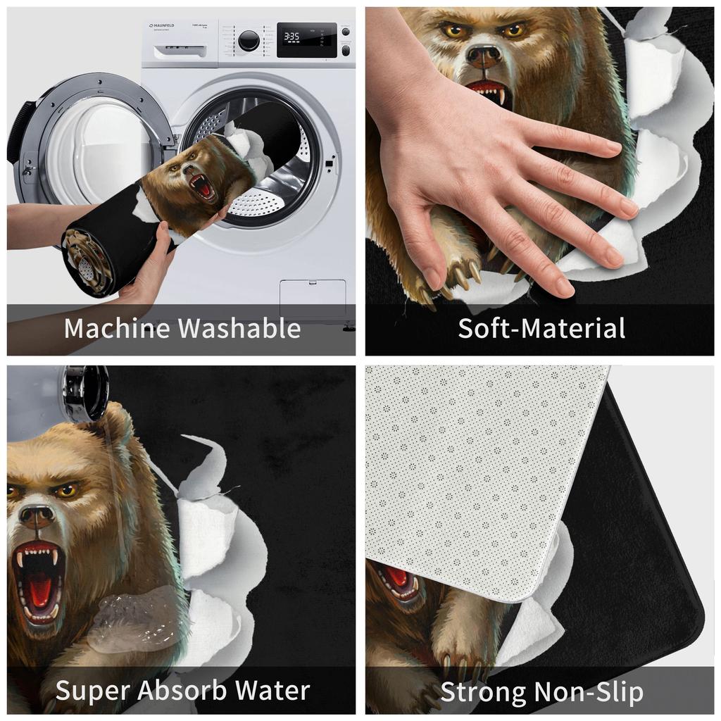 Angry Bear Doormat Anti-Slip Entrance Kitchen Bath Door Floor Mat Garden Rug Carpet Footpad