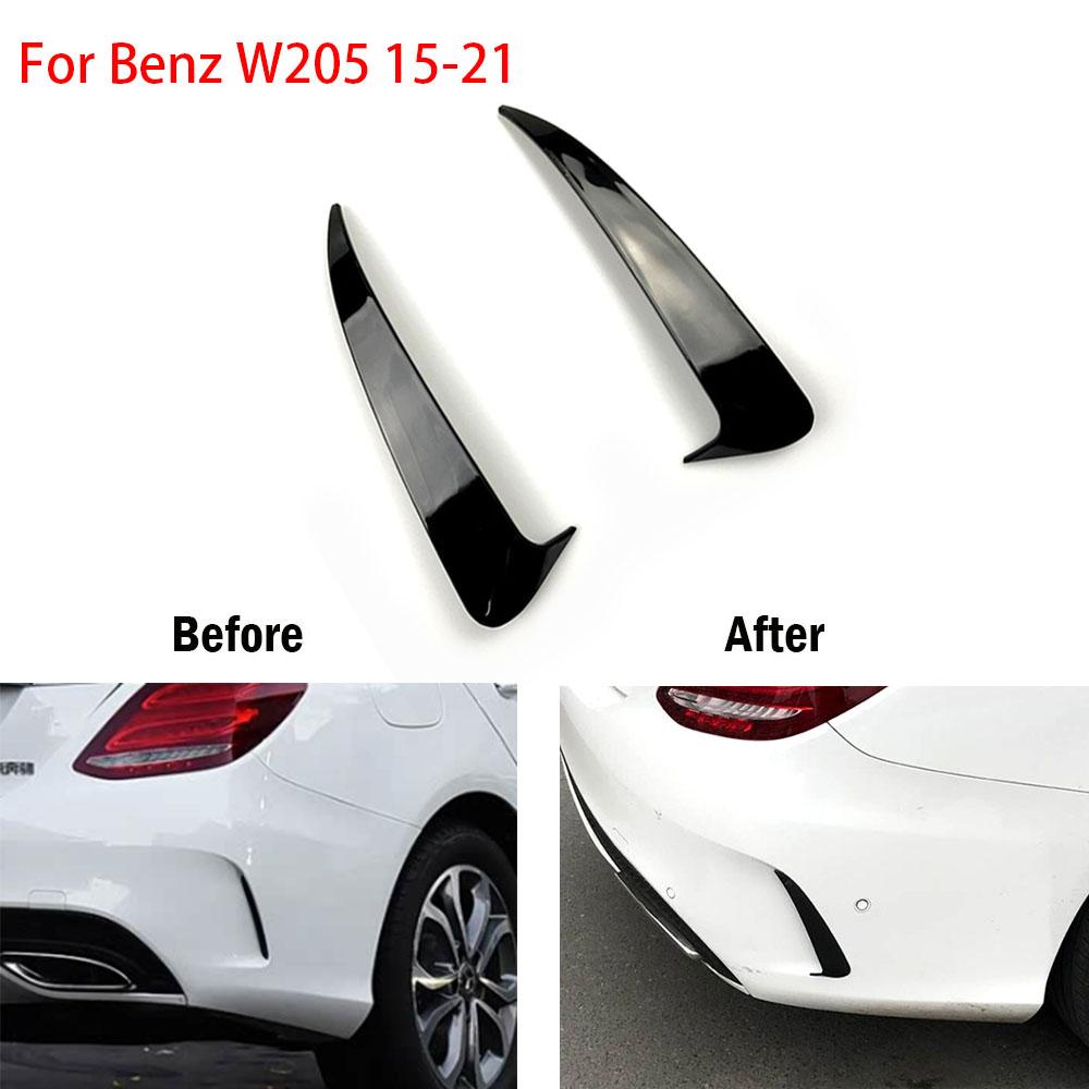 2PCS For 2015-2021 Benz C-Class W205 4Door  ABS Black/Carbon Fiber Print Rear Bumper Wind Knife