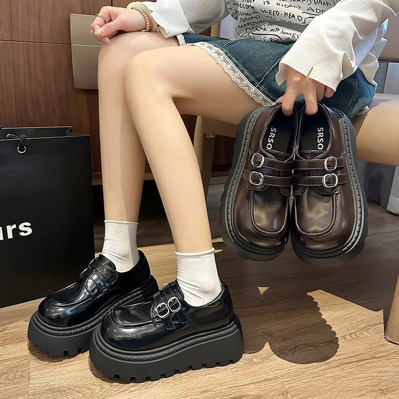 French retro round head platform small leather shoes women's 2025 new spring versatile skirt heightening loafers single shoes