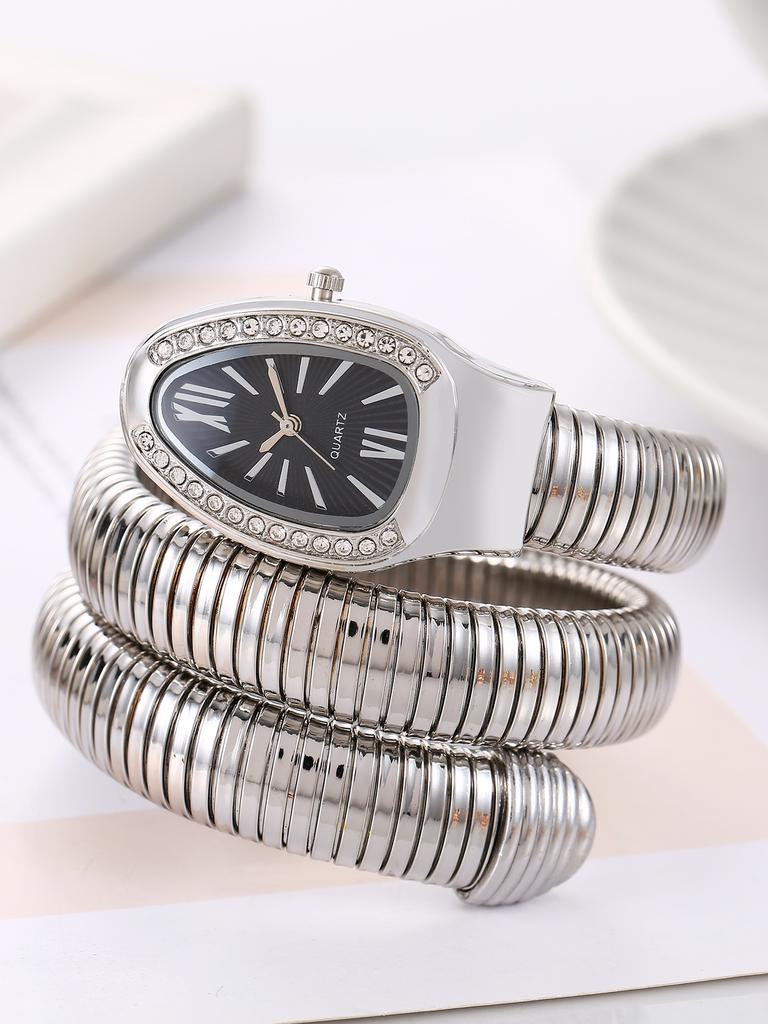 1pc-Montre à Quartz de Luxe Serpentine pour Femme à la Mode: Chef-d'œuvre de poignet incrusté de diamants de haute qualité