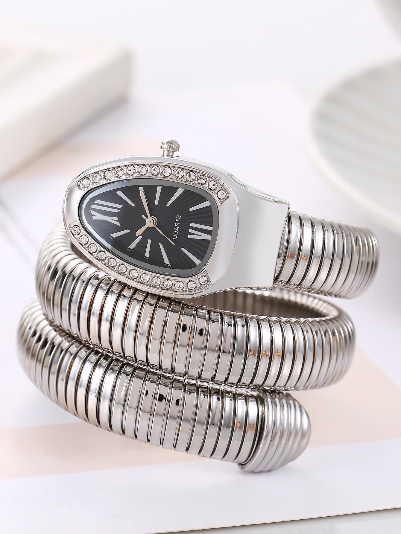 

1 шт.-Змеевидные Роскошные Модные Женские Кварцевые Часы: Высококачественный шедевр для запястья с бриллиантовой инкрустацией