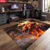 Anime Swordsman Area Rug,Fire Flame Theme Non-slip Floor Mat,Decorative Carpet for Gaming Room Bedroom, Washable Home Decor Gift
