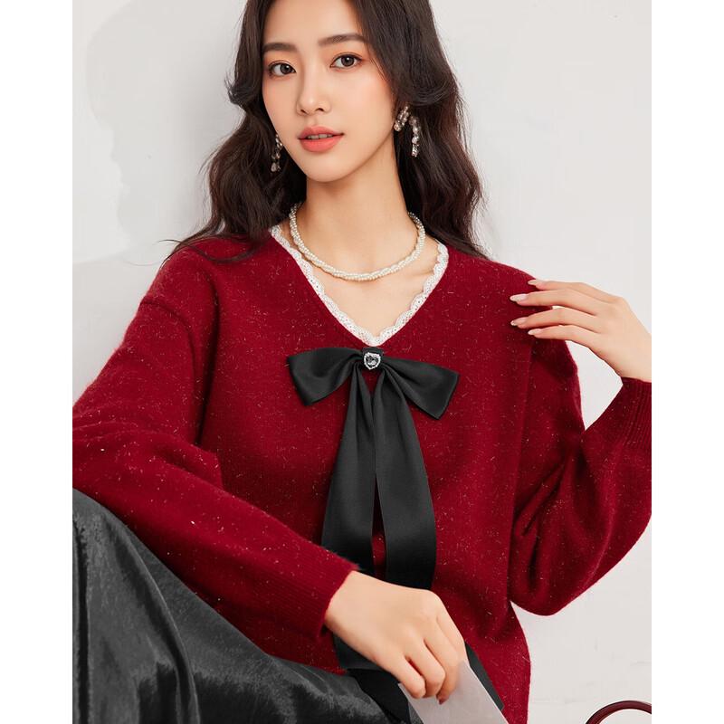 IEF Korean Style Bow V-Neck Knit Top