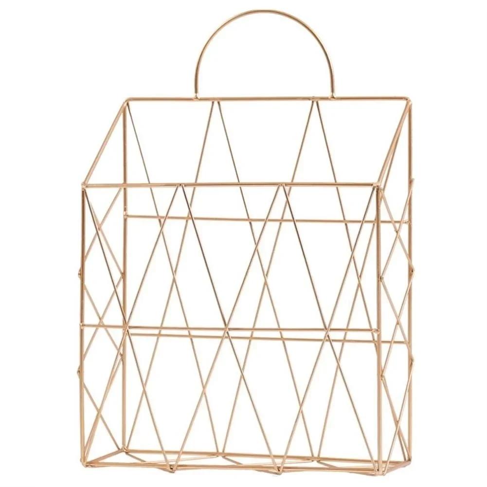1 Pcs Wall-mounted Decorative Rack Storage Bag Wrought Iron Gift Basket Simple Newspaper Sundries Storage Basket