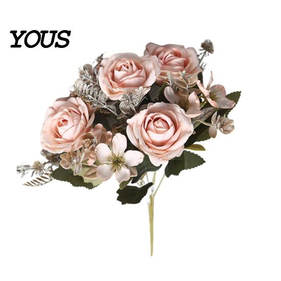 Soft Pastel Flowers Artificial Rose Bouquet for Wedding Bridal, Fake Photography Props Home Decoration And Props, Realistic Art Craft