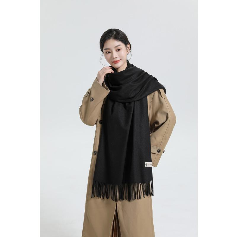 Wool Scarf Women's Autumn and Winter Thickened Red Cashmere Scarf Solid Color Versatile Shawl Dual Purpose Red Scarf