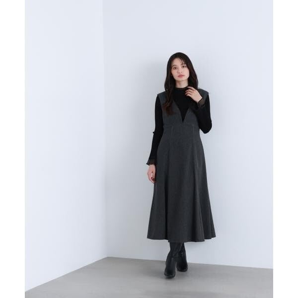 Natural Beauty Basic Nuanced V-Neck Jumper Skirt (Brown/M)