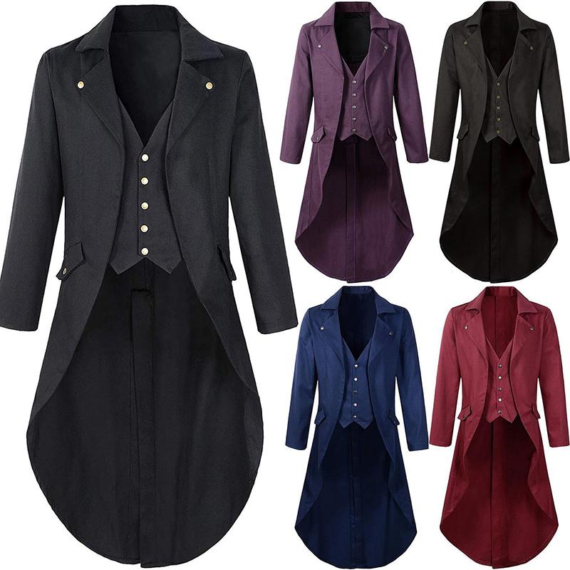 Gothic Medieval Steampunk Coat Trench Vampire Magician Men's Steampunk Halloween