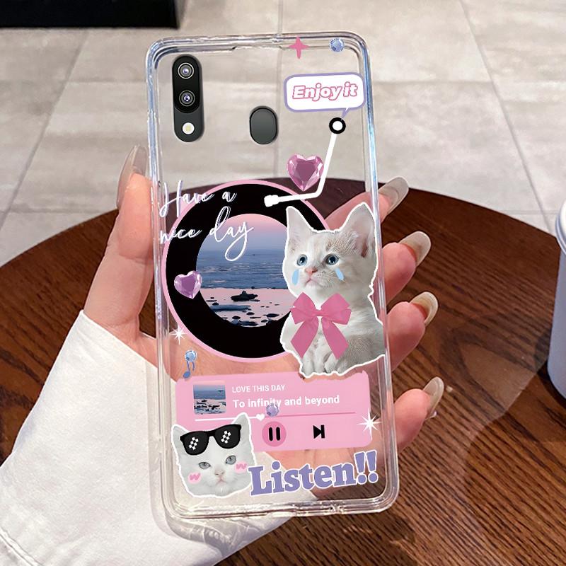 Casing For Samsung Galaxy M20 M205F SM-M205G Case Aesthetic Fashion Cute Cat Soft Silicone Back Cover Transparent TPU Phone Case