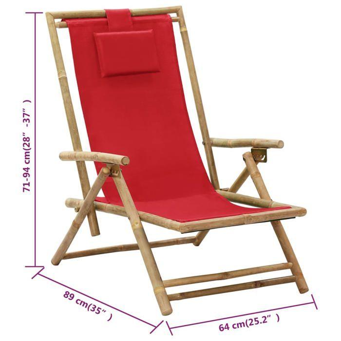 Chaise de relaxation - vidaXL - Inclinable - Rouge - Pliable - Bambou