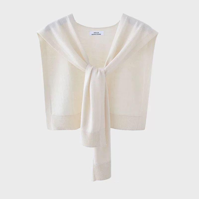 Korean  Black And White Striped Solid Color Knitted Shawl For Women