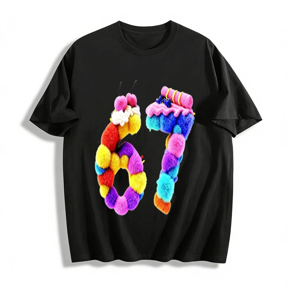 Cute Plush Number 67 Print Kids  Casual Top Pure cotton T-shirt XXS
