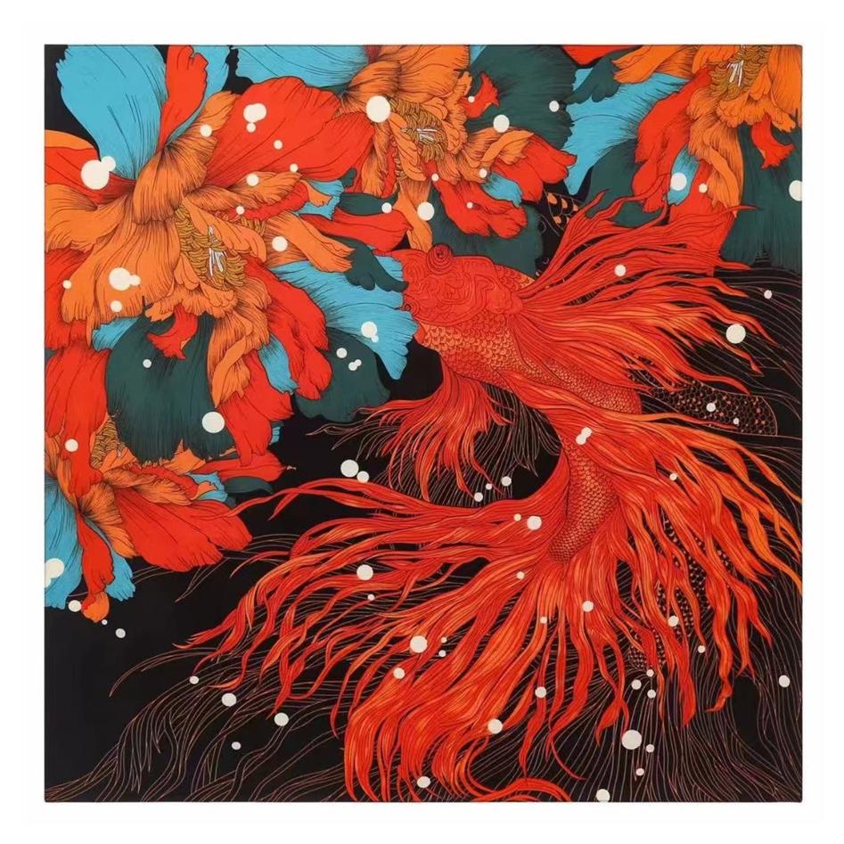 POBING Silk Scarf Women Large Shawls Fish Begonia Print Stoles Square Bandana Luxury Kerchief Hijab Female Foulards 130CM