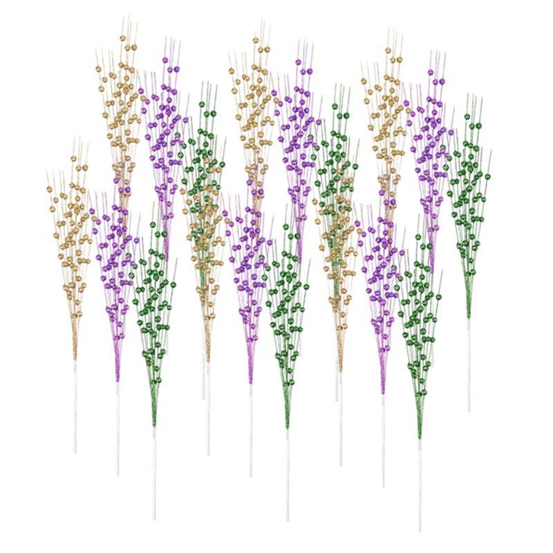 

Tree Decorations Mardi Gras Decoration 18 Pcs 17 Inch Floral Picks Berry Stems Carnaval Glitter