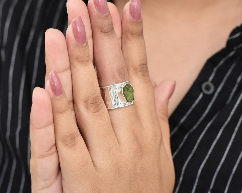Solid 925 Sterling Silver Raw Peridot Gemstone Handmade Boho Designer Dainty Ring Women Jewelry