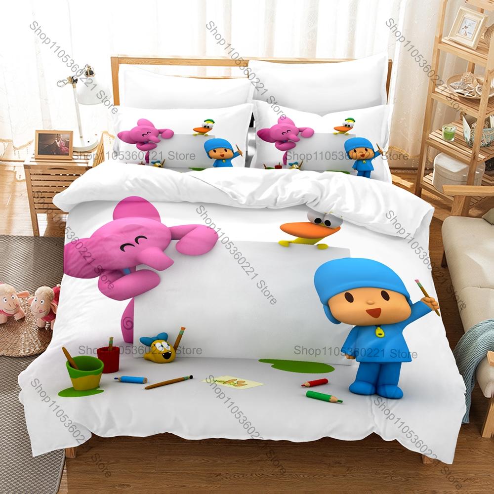 Kühl Weich Polyester Mikrofaser Let's Go Pocoyo Lern Cartoon Thema 3-teilige Bettwäsche 1 Bettbezug + 2 Kissenbezüge Ganzjahres
