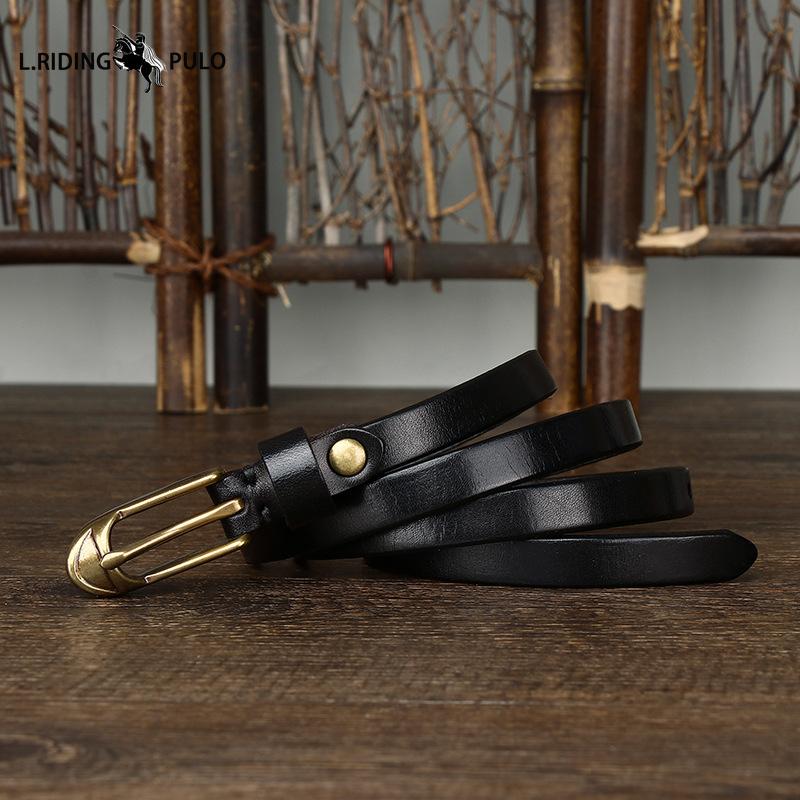 Dámský tenký pásek s měděnou přezkou ve tvaru boty, k saku, dámský úzký pásek z čisté hovězí kůže v retro módním trendu