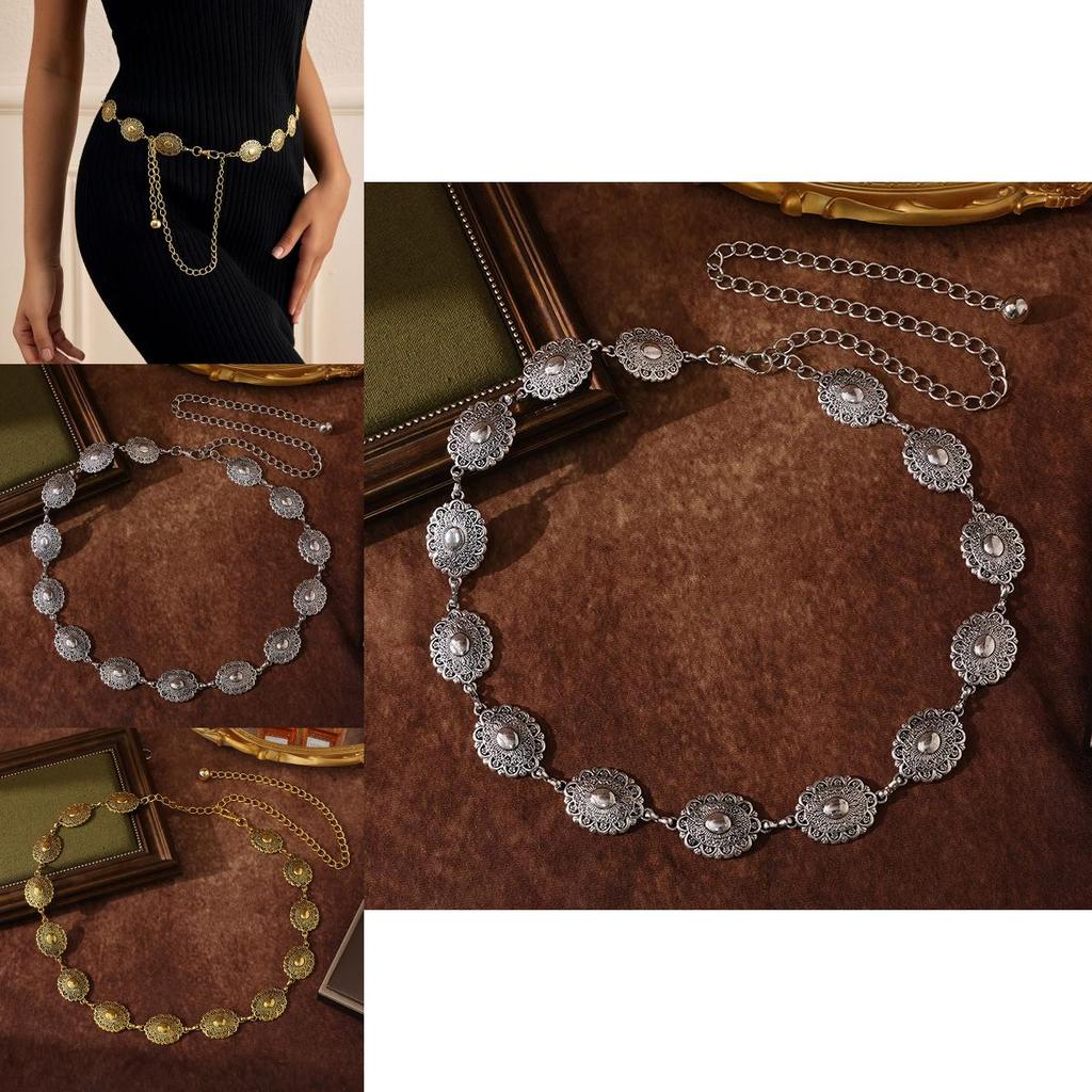 Retro Style Metal Waist Belt With Floral Rose And Camellia Decor For Ladies Office Wear