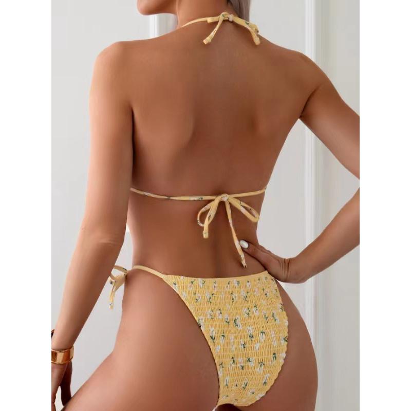 Sexy Halter Bikini Swimsuit Women's Bathing Suits Printing Contrast Color Lace-up 2 Piece Swimwear Women Bikini Set