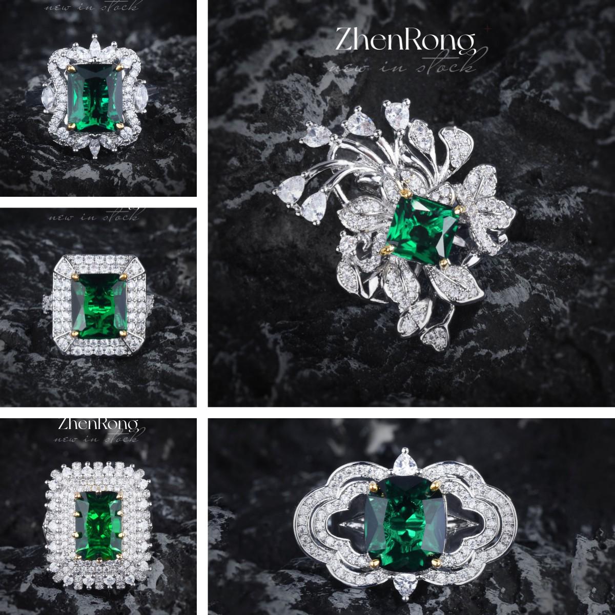 

Princess Cut Simulated Emerald and Green Diamond Ring in Two-Tone Gold Setting