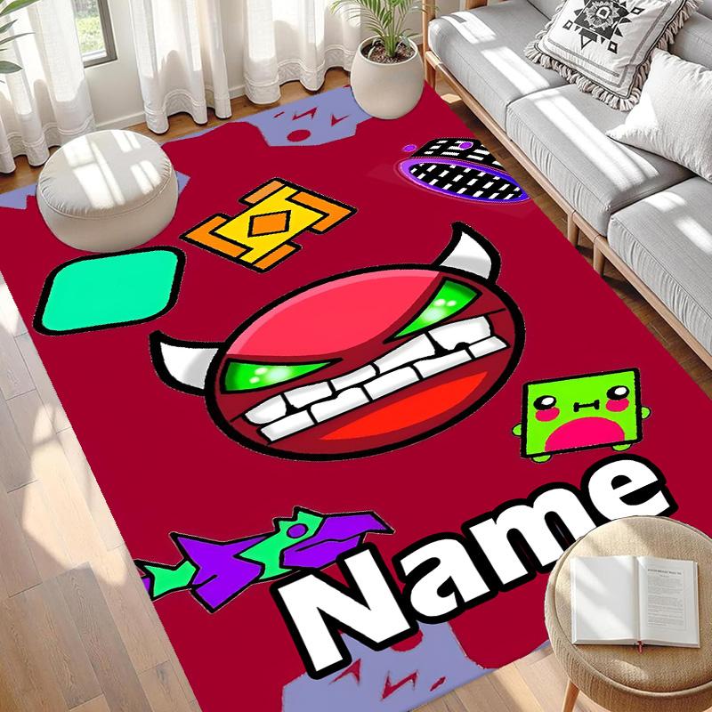 Custom Name Personalized Geometry Dash Print Carpet, Versatile Home Decor Rug, for Playroom, Apartment, Balcony, Entryway, Hallway Gift